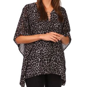 Michael Kors Leopard-Print Kimono Top O-ring hardware Short Sleeve Size small